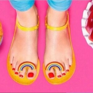 Katy Perry Womens Sandals Shoes Geli Rainbow Glitter Jelly Summer Pride yellow 9